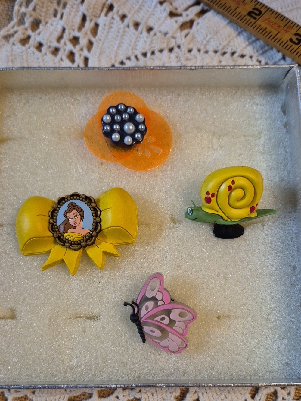 Crocs Charms • Belle, 3-D Snail, Light•up Butterfly, OrangeFlower Jibbitz Charms